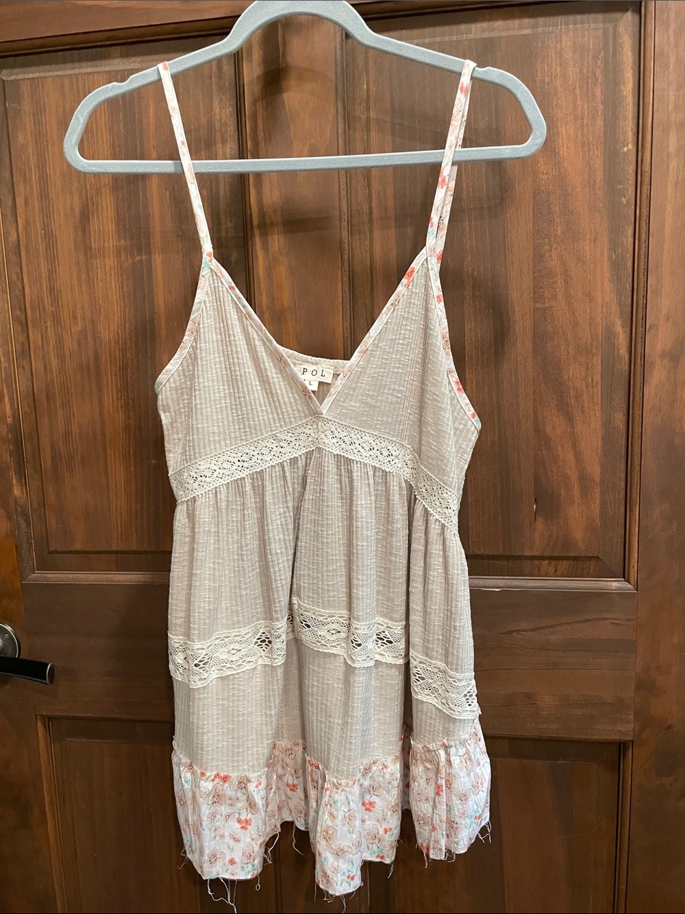 POL Cream Knit Lace-Trim Top with Floral Accent NWOT